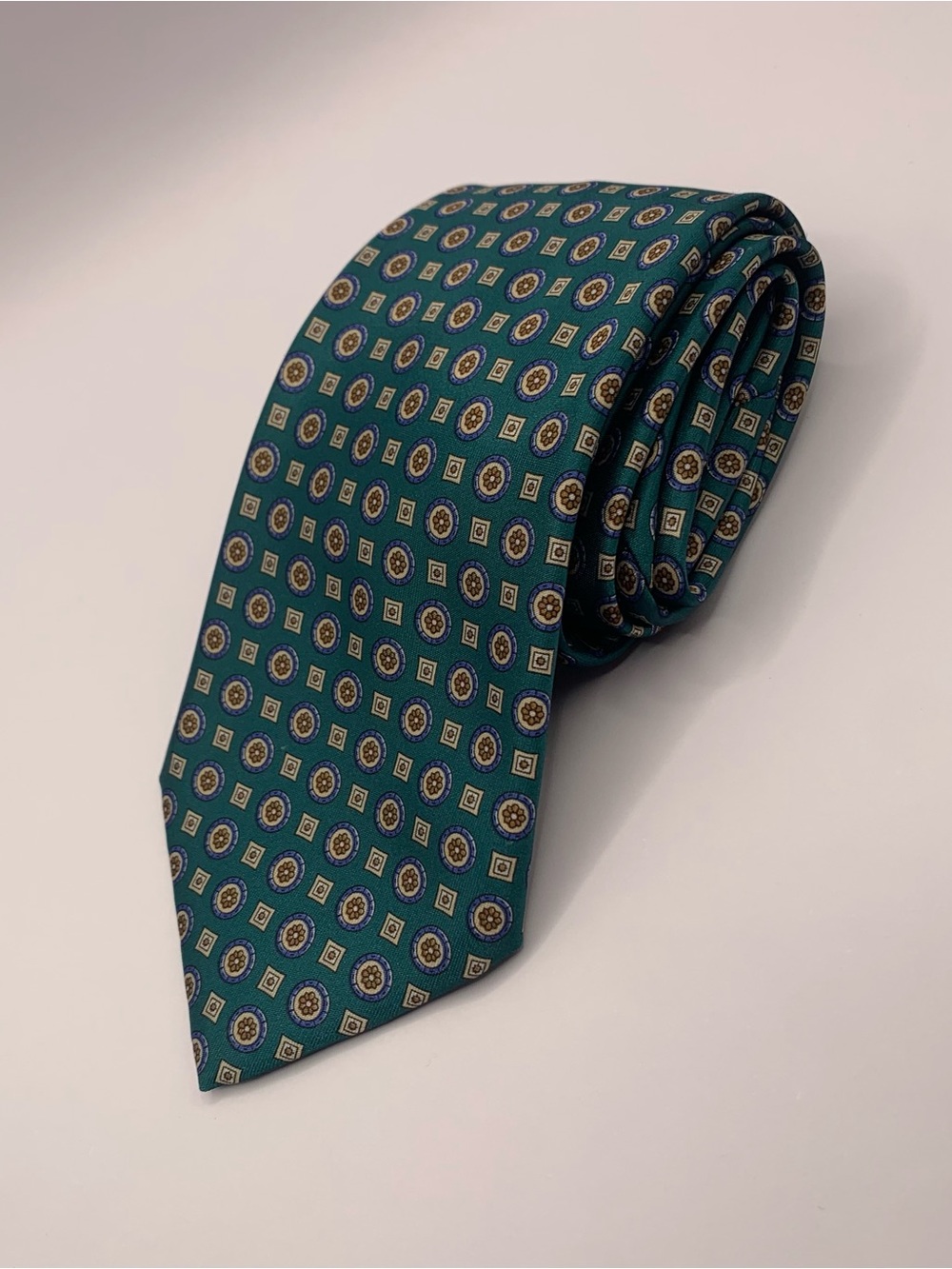 Van Heusen Teal Medallion Silk Tie with Gold Accents 0112 business or interview
